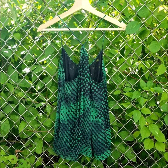 Theory Silk Green and Black Abstract Dot Print Camisole Spaghetti Strap Tank M - Picture 2 of 7